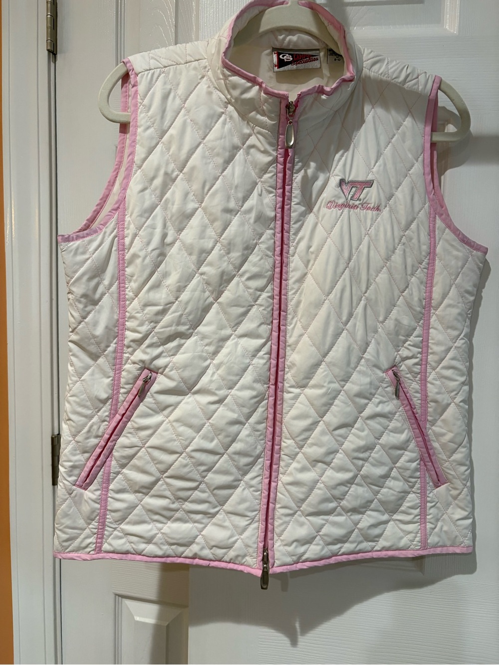 Virginia Tech. Quilted White & Pink Sleeveless Vest